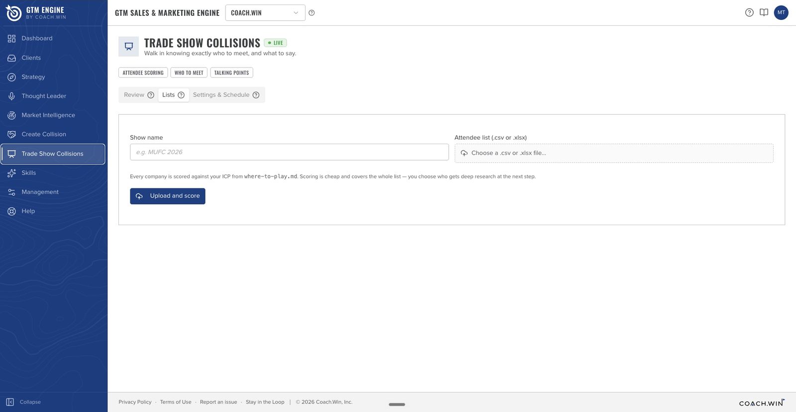 Trade Show Collisions: upload an attendee list and score every company against your ICP